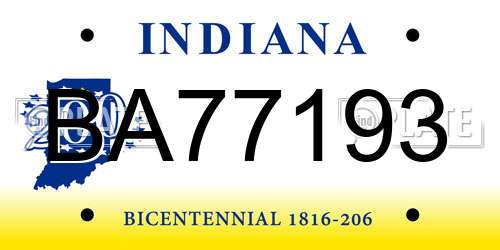 BA77193 Indiana License Plate