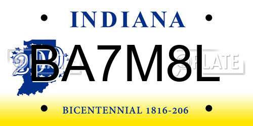 BA7M8L Indiana License Plate
