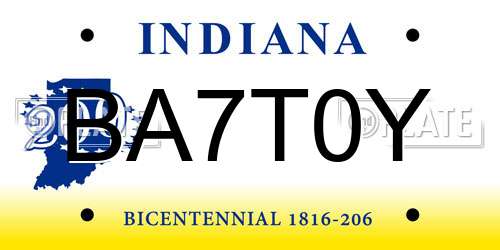 BA7T0Y Indiana License Plate