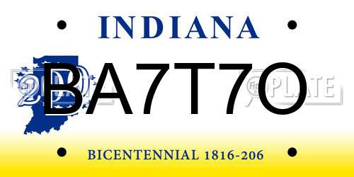 BA7T7O Indiana License Plate