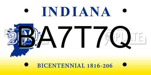 BA7T7Q Indiana License Plate