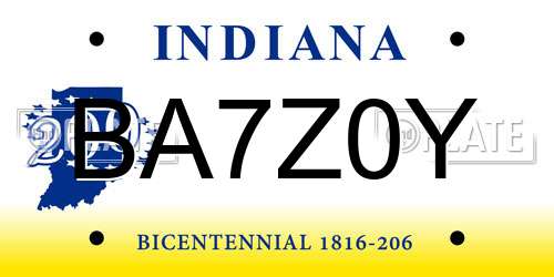 BA7Z0Y Indiana License Plate