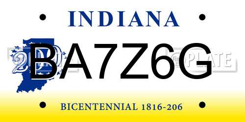 BA7Z6G Indiana License Plate
