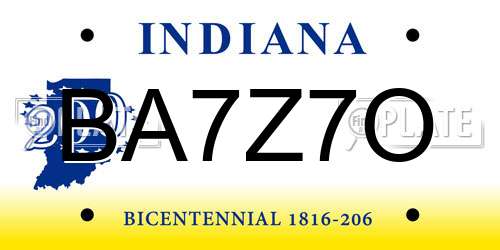 BA7Z7O Indiana License Plate