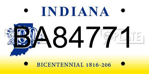 BA84771 Indiana License Plate
