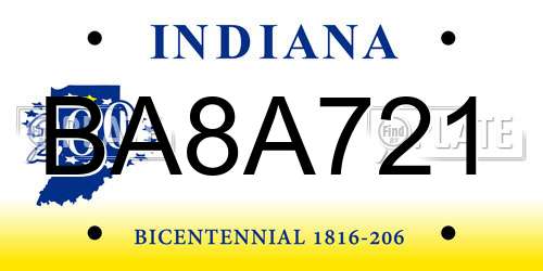 BA8A721 Indiana License Plate