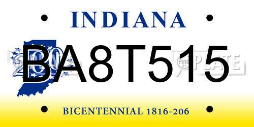 BA8T515 Indiana License Plate
