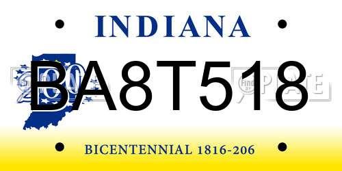 BA8T518 Indiana License Plate