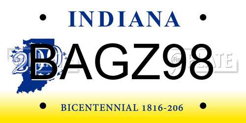 BAGZ98 Indiana License Plate
