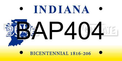 BAP404 Indiana License Plate
