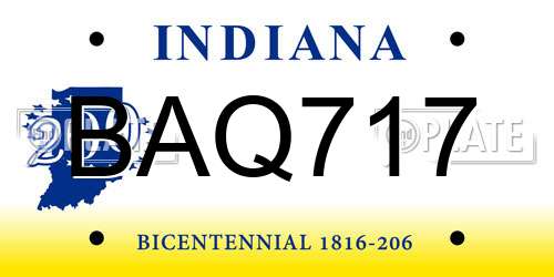 BAQ717 Indiana License Plate