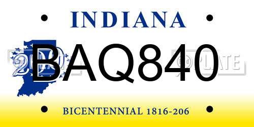 BAQ840 Indiana License Plate