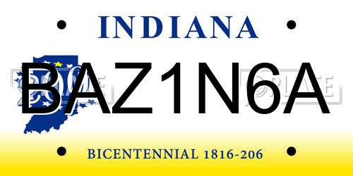 BAZ1N6A Indiana License Plate