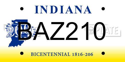 BAZ210 Indiana License Plate