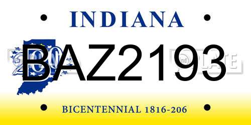 BAZ2193 Indiana License Plate