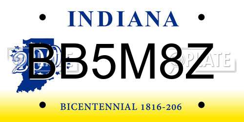BB5M8Z Indiana License Plate