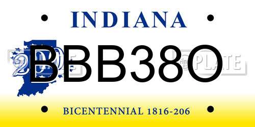 BBB38O Indiana License Plate