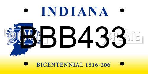 BBB433 Indiana License Plate