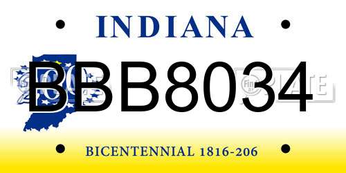 BBB8034 Indiana License Plate