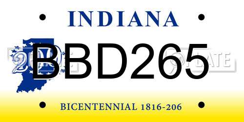 BBD265 Indiana License Plate
