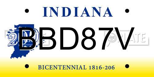 BBD87V Indiana License Plate