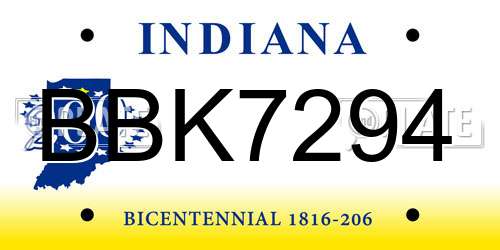 BBK7294 Indiana License Plate