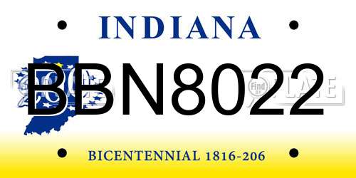 BBN8022 Indiana License Plate