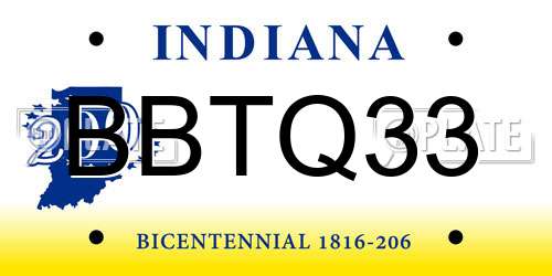 BBTQ33 Indiana License Plate