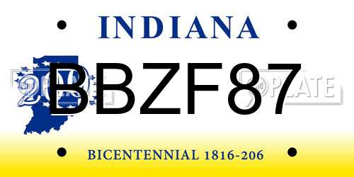 BBZF87 Indiana License Plate