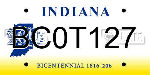BC0T127 Indiana License Plate
