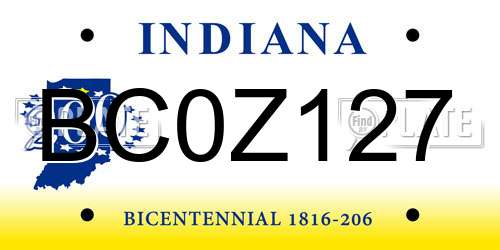 BC0Z127 Indiana License Plate