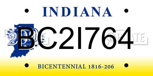 BC2I764 Indiana License Plate