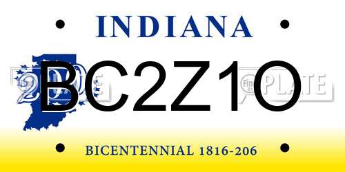 BC2Z1O Indiana License Plate