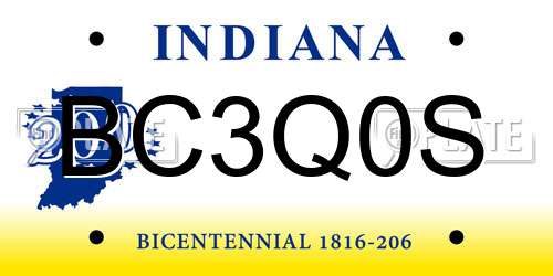BC3Q0S Indiana License Plate