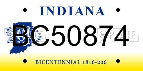BC50874 Indiana License Plate