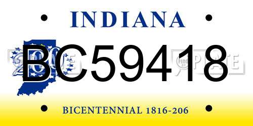 BC59418 Indiana License Plate