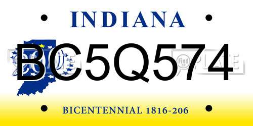 BC5Q574 Indiana License Plate