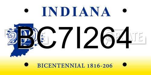 BC7I264 Indiana License Plate