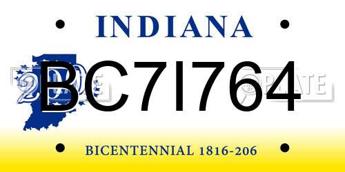 BC7I764 Indiana License Plate