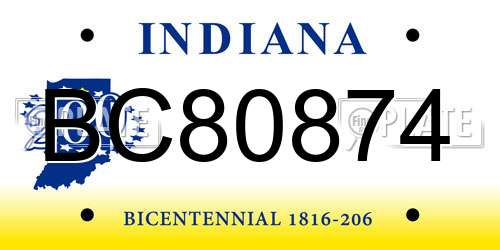 BC80874 Indiana License Plate