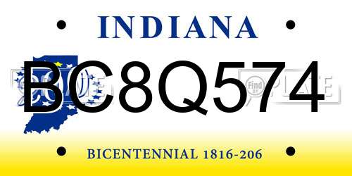 BC8Q574 Indiana License Plate