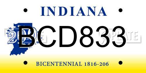 BCD833 Indiana License Plate