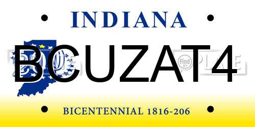 BCUZAT4 Indiana License Plate