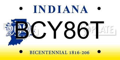BCY86T Indiana License Plate