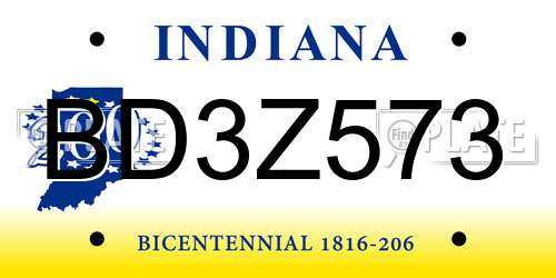 BD3Z573 Indiana License Plate