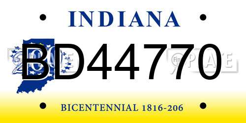 BD44770 Indiana License Plate