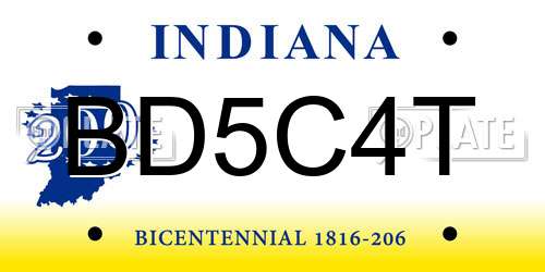 BD5C4T Indiana License Plate