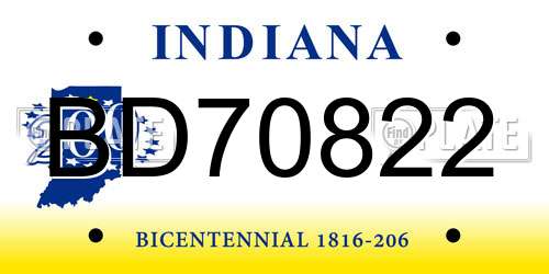 BD70822 Indiana License Plate