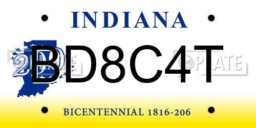 BD8C4T Indiana License Plate