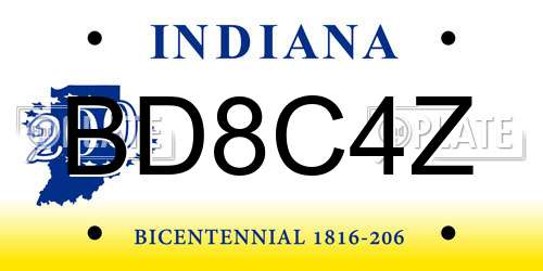 BD8C4Z Indiana License Plate
